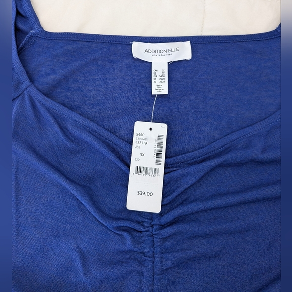 Addition Elle, Royal blue, 3/4 length sleeve, crepe shirt with ruffled hem. - Picture 13 of 16